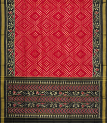 Red Handloom Rajkot Patola Silk Saree With Ikat Motifs & Contrast Border-IK0453