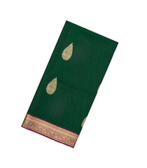 Dark Green Handloom Silk Cotton Saree With Buttas & Zari Border-SC4527