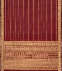 Maroon Handloom Kanchi Cotton Saree With Veldhari Stripes-KC1853