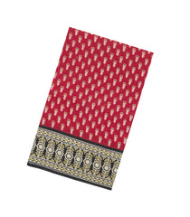Red Printed Jaipur Cotton Saree With Floral Motifs & Contrast Border-JC1740