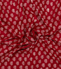 Crimson Printed Jaipur Cotton Saree With Floral Motifs-JC1802