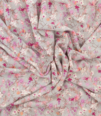 Off White Printed Crepe Silk Saree With Floral Motifs-PS0933