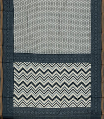 Grey Printed Blended Chanderi Cotton Saree With Zari Border-BL5775