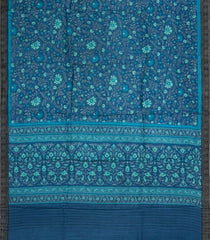 Indigo Printed Pure Silk Saree With Floral Motifs-PS0781