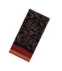Black Printed Chanderi Cotton Saree With Zari Border-CC1497