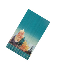Cyan Printed Synthetic Tussar Saree With Zari Strip Border-BL5387