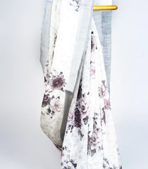 White Woven Synthetic Linen Saree With Printed Floral Motifs-BL3705