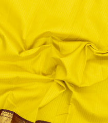 Yellow Handloom Korvai Kanchipuram Silk Saree With Zari Checks & Maroon Border-KA16382