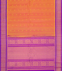 Orange Handloom Gadwal Silk Saree With Buttas & Contrast Temple Border-GA0296