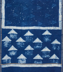 Indigo Printed Jaipur Cotton Saree With Tie & Dye Motifs-JC1695