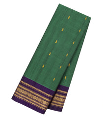 Dark Green Handloom Gadwal Silk Cotton Saree With Buttas & Contrast Border -GA0470