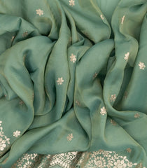 Aquamarine Woven Viscose Saree With Floral Embroidery