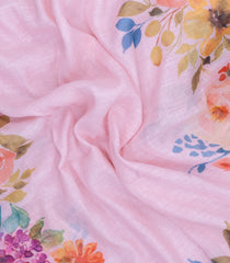 Baby Pink Printed Synthetic Linen Saree With Floral Motifs-SY0120