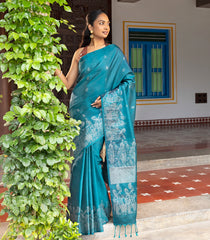 Blue Handloom Soft Silk Saree With Floral Buttas-SO4059