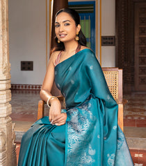 Blue Handloom Soft Silk Saree With Floral Buttas-SO4059