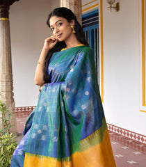 Blue Handloom Soft Silk Saree With Checks & Buttas-SO4060