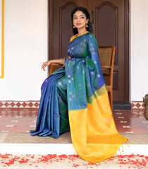 Blue Handloom Soft Silk Saree With Checks & Buttas-SO4060