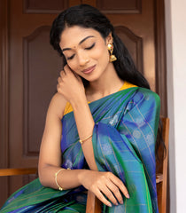 Blue Handloom Soft Silk Saree With Checks & Buttas-SO4060