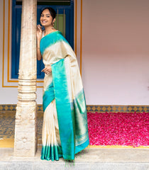 Cream Handloom Soft Silk Saree With Floral Zari Buttas & Contrast Border-SO4054