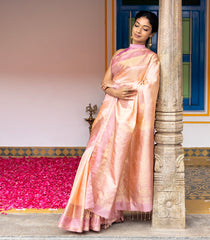 Sandal Handloom Soft Silk Saree With Floral Zari Buttas & Contrast Border-SO4053