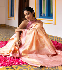 Sandal Handloom Soft Silk Saree With Floral Zari Buttas & Contrast Border-SO4053