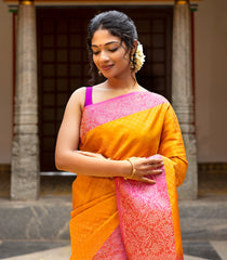 Turmeric Yellow Handloom Soft Silk Saree With Dotted Diamond Motifs-SO4061