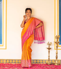 Turmeric Yellow Handloom Soft Silk Saree With Dotted Diamond Motifs-SO4061