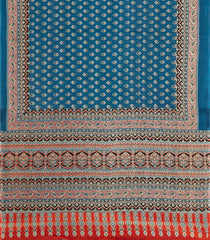 Blue Printed Jaipur Cotton Saree With Printed Floral Motifs-JC1915
