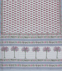 White Printed Jaipur Cotton Saree With Floral Motifs-JC1885