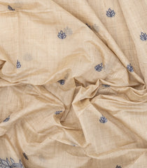 Taupe Woven Synthetic Dupion Saree With Indigo Floral Buttas-BL5051