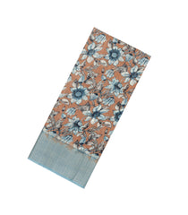 Light Peach Printed Synthetic Dola Silk Saree With Zari Border-BL5089