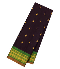 Dark Brown Handloom Gadwal Silk Cotton Saree With Buttas-GA0375