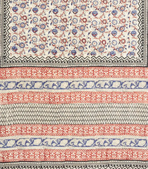 Cream Printed Jaipur Cotton Saree With Floral Motifs-JC1818