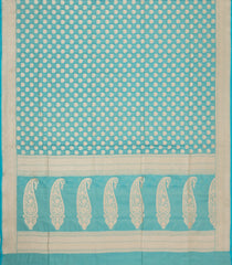 Turquoise Handloom Banarasi Silk Saree With Floral Zari Motifs-BE1776