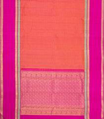 Peach Handloom Kanchipuram Silk Saree With Zari Checks-KA15921