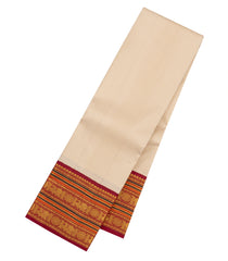 Taupe Handloom Korvai Kanchipuram Silk Saree With Crimson Border-KA16568