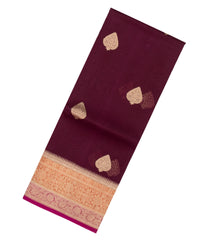 Maroon Handloom Banarasi Organza Silk Saree With Floral Buttas-BE1658