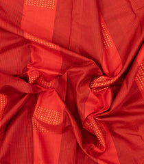 Red Handloom Kanchipuram Silk Saree With Stripes &amp; Dotted Motifs-KA13542