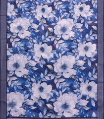 Dark Blue Printed Synthetic Linen Saree With Floral Motifs-SY0209