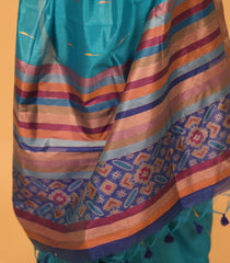 Turquoise Woven Art Tussar Silk Saree With Jasmine Bud Motifs-BL3924
