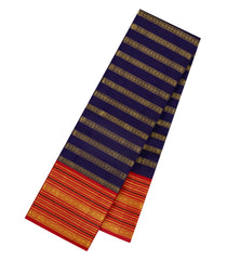 Dark Blue Handloom Korvai Kanchipuram Silk Saree With Motif Zari Stripes-KA16677