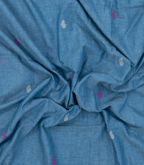 Steel Blue Handloom Bengal Cotton Saree With Floral Buttas-BG1934-Steel Blue