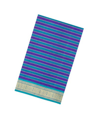 Cyan & Purple Handloom Soft Silk Cotton Saree With Stripes-SC4571