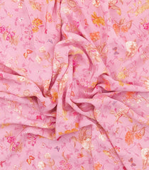 BubbleGum Pink Printed Crepe Silk Saree With Floral Motifs-PS0920