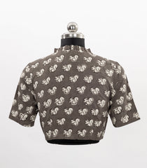 Grey Squirrel Print Ruffled-Collar Cotton Blouse-RB5228