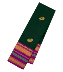 Bottle Green Handloom Korvai Kanchipuram Silk Saree With Annam Buttas-KA14874