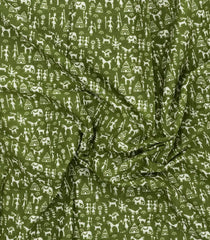 Green Printed Jaipur Cotton Saree With Printed Tribal Motifs-JC1771