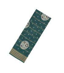 Dark Green Printed Synthetic Dola Silk Saree With Zari Stripes & Border Motifs-SY0339