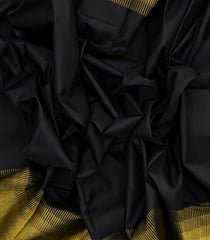 Black Handloom Kanchipuram Silk Saree With Comb tooth Border-KA12745