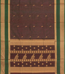 Dark Brown Handloom Silk Cotton Saree With Parrot Buttas-SC3893